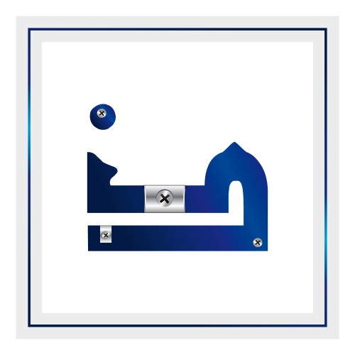 صورة تظهر حرف "ح" باللغة العربية بأسلوب تصميم ميكانيكي. الحرف يبدو وكأنه مصنوع من مادة معدنية زرقاء, مع براغي معدنية تزيينية موزعة في زوايا مختلفة من الحرف. الخلفية بيضاء وتم تأطير الصورة بإطار مطلي باللون الأزرق الداكن.

-