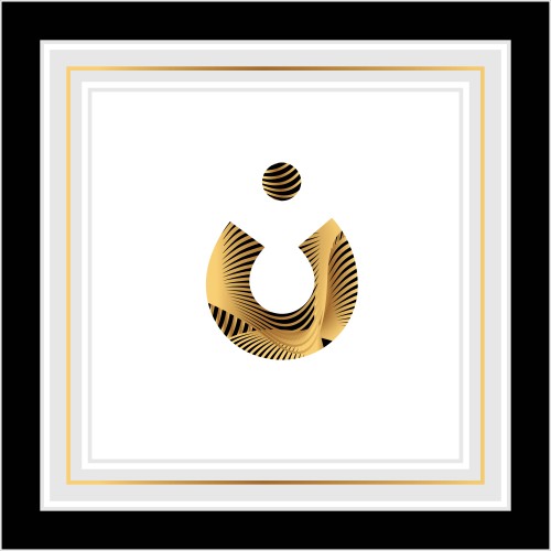 صورة لحرف "ن" باللغة العربية بتصميم ذهبي وزخارف سوداء داخل إطار زخرفي.