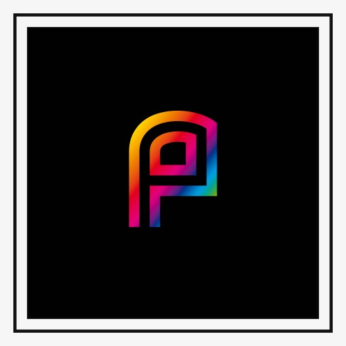 Colorful letter P logo design on a black background.