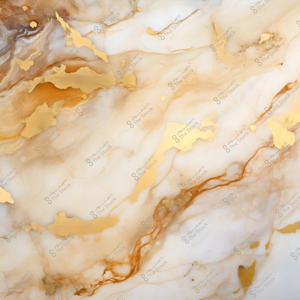An abstract image of a marbled surface with a blend of brown and gold colors. The image features intertwined lines and patterns, creating an organic artistic appearance. Gold speckles are scattered across the surface, adding beauty and contrast to the design.