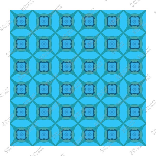 A decorative pattern with repeated blue geometric shapes resembling interlocking squares.