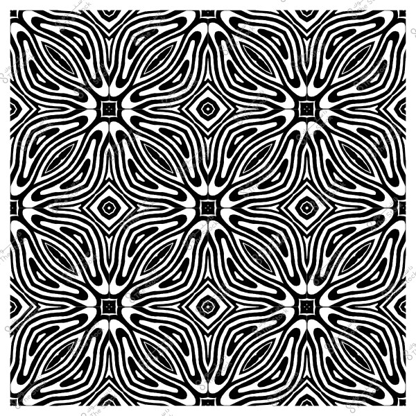 نمط هندسي أبيض وأسود مع تصميم متماثل يشبه الزخارف الماندالا.