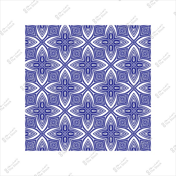 نمط زخرفي هندسي بأشكال متكررة ذات لون أزرق وأبيض.