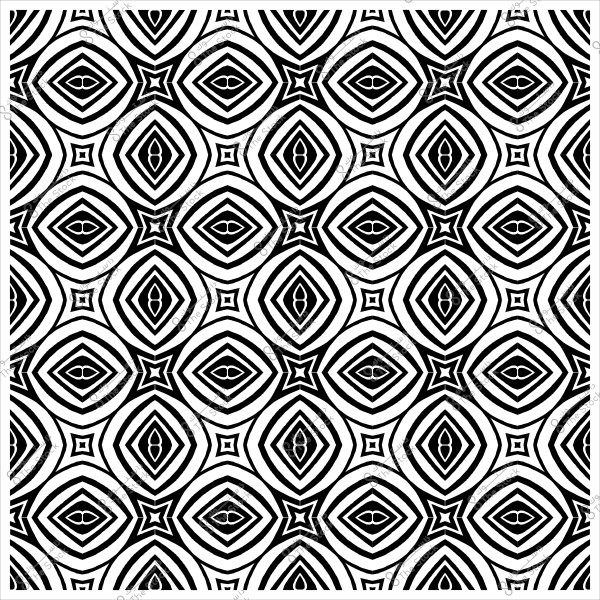 نمط هندسي أبيض وأسود مزخرف بأشكال ماسية ودائرية متداخلة.