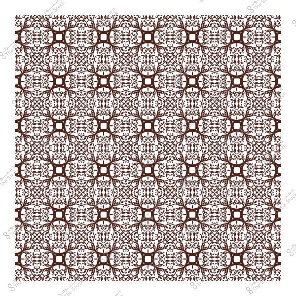 Repeating brown decorative pattern consisting of complex and interwoven geometric shapes.