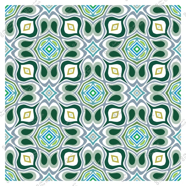 نمط زخرفي هندسي بتنسيق متكرر بألوان خضراء وزرقاء وبيضاء.