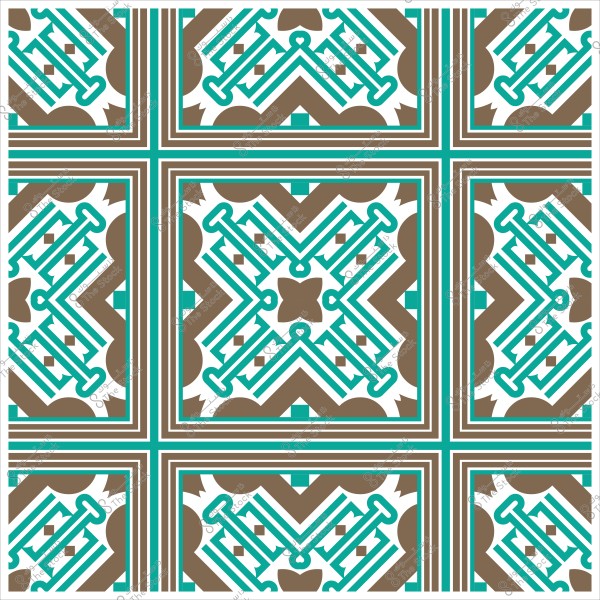 تصميم هندسي بنمط عربي تقليدي بالألوان البنية والتركوازية بتداخلات متكررة.