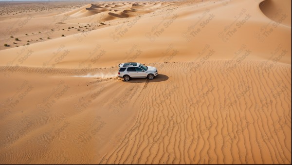 Designed image of a white car driving in the desert, cars, desert sand, designed by artificial intelligence.