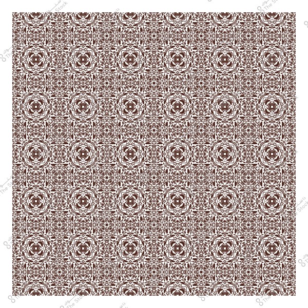 Repeating ornamental pattern with interlocking geometric shapes in brown on a white background.