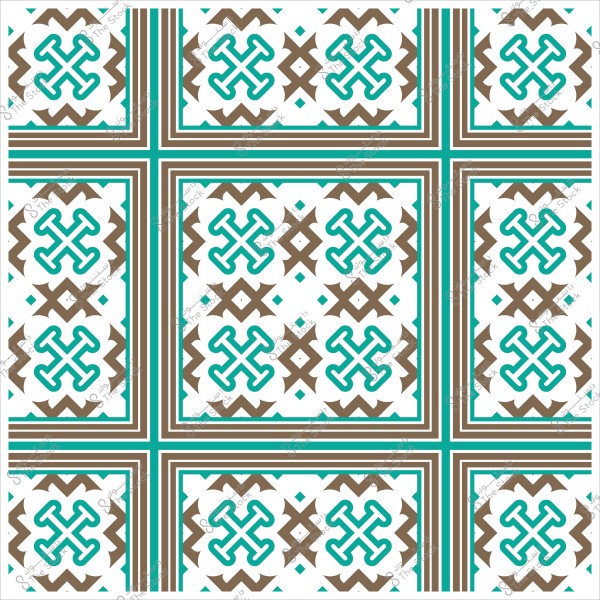 نمط زخرفي هندسي باللونين الأخضر والبني مع خطوط متقاطعة وتصاميم متكررة.