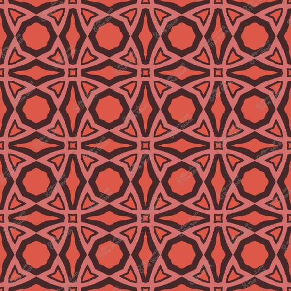 نمط هندسي متكرر باللونين الأحمر والوردي مع تصميمات دائرية ونجومية متشابكة.