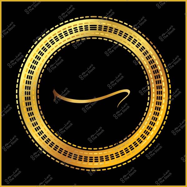 An image featuring a decorative golden circle with geometric designs on a black background, containing a stylized Arabic line in gold.