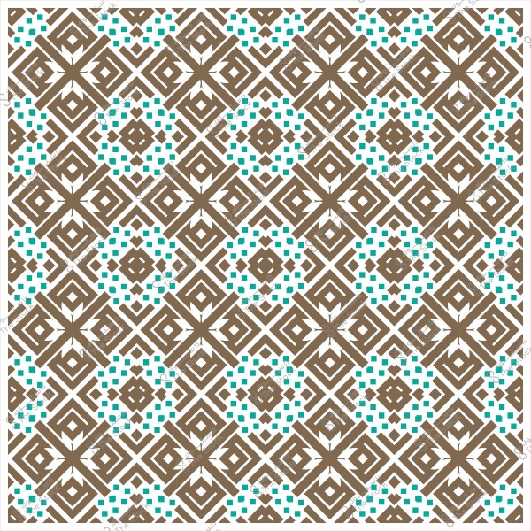 نمط هندسي مزخرف باللونين البني والتركي مع أشكال مربعة ومنقطة.