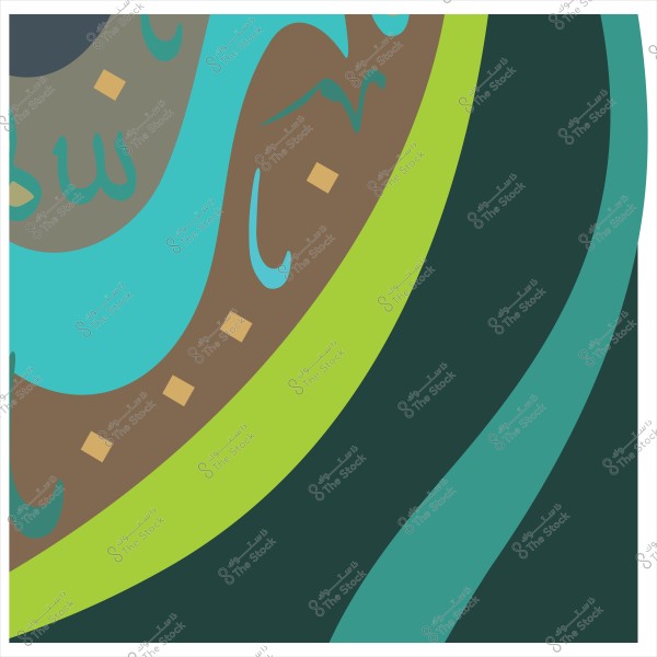 تصميم تجريدي يحتوي على أنماط منحنية بألوان متدرجة تشمل الأخضر والبني والأزرق. يتضمن تصميمً هندسيا بزخارف إسلامية مع مربعات صغيرة ودونات كبيرة.

-