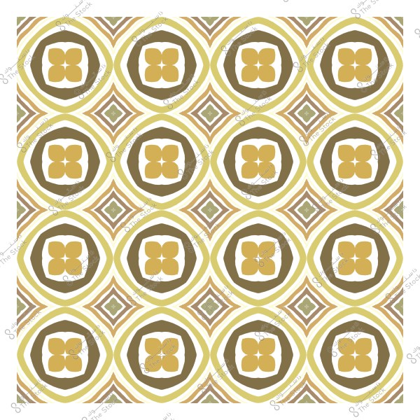 نمط هندسي مكرر بألوان الأصفر والبني والأخضر مع رموز على شكل تقاطع.