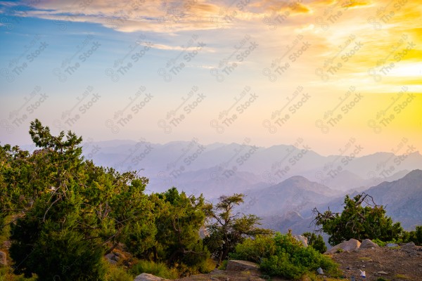 Misty mountain from Taif, Saudi Arabia during sunset