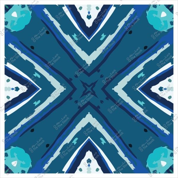 Symmetrical geometric pattern in blue and green, forming intersecting star-like shapes.