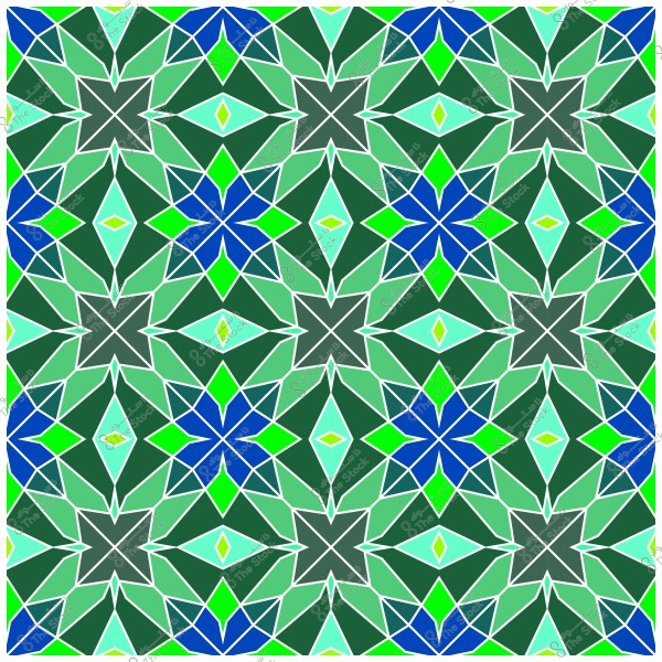 تصميم هندسي ذو نمط تكراري بألوان خضراء وزرقاء يشبه الفن الإسلامي التقليدي.