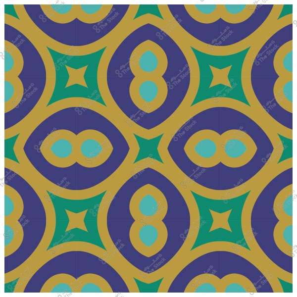 نمط هندسي بالألوان الأزرق والأخضر والذهبي يشكل زخرفة متكررة.