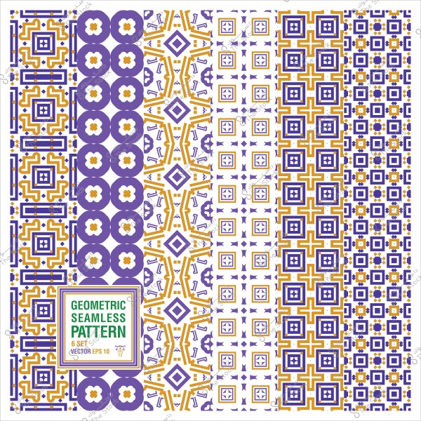 مجموعة من أنماط هندسية متكررة بألوان بنفسجية وذهبية.