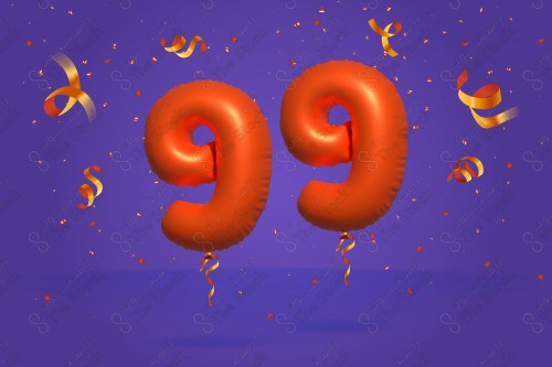 Vector Number 99 Shape 3D Red Helium Balloons Party Decorations Anniversary Celebration Birthday Greetings.