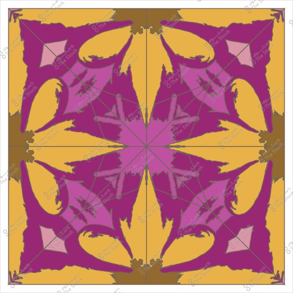 تصميم نمط هندسي ملون بألوان وردية وصفراء وبنية يظهر على شكل نمط متماثل ومتقاطع.