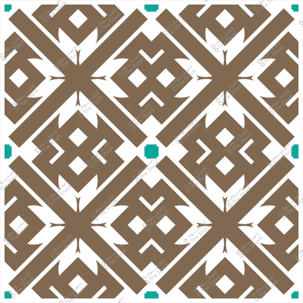نمط زخرفي هندسي باللون البني مع عناصر صغيرة باللون الأخضر الفيروزي.