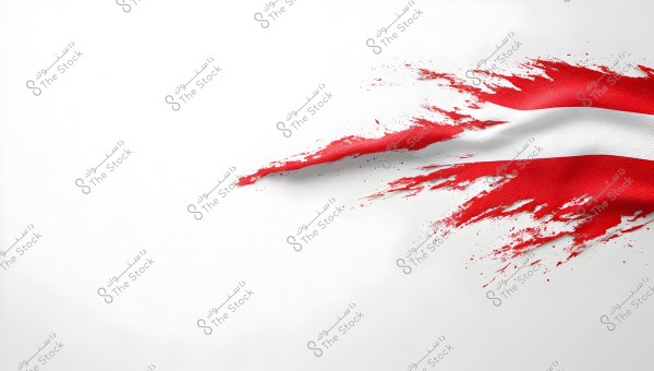Artistic design featuring a wavy red and white pattern extending across a white background. The design resembles brush strokes, adding a sense of movement and dynamism.