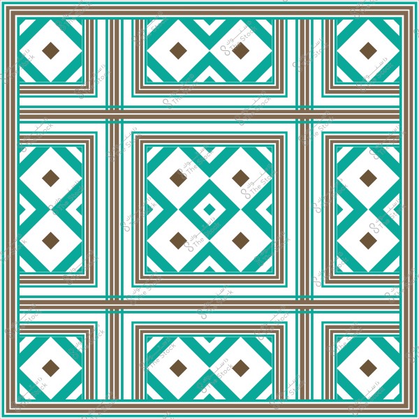 نمط هندسي يتكون من خطوط وأشكال متداخلة باللونين البني والأخضر التركوازي.