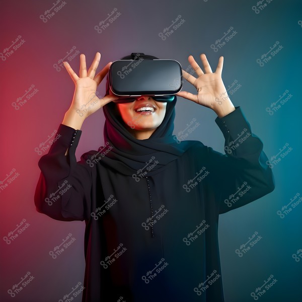 Arabian woman wearing a virtual reality headset