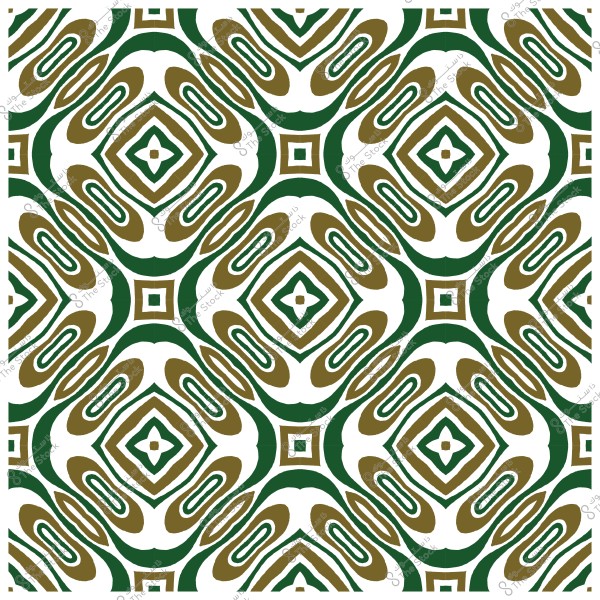 Geometric decorative pattern with repeating shapes in green and brown.