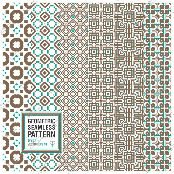 مجموعة من الأنماط الهندسية والمتواصلة بالألوان البنية والزرقاء في تصميمات مختلفة.