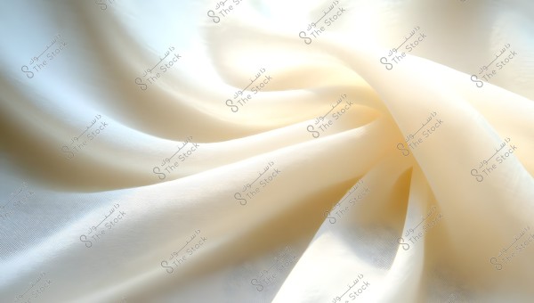 Image of soft white fabric, showcasing beautiful and harmonious folds and twists. The fabric reflects light, creating a serene and calming effect.
