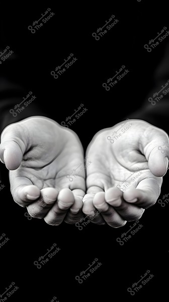 An image showing hands extended in a cupped position as if in prayer or receiving something, set against a black background. The focus is primarily on the open hands.