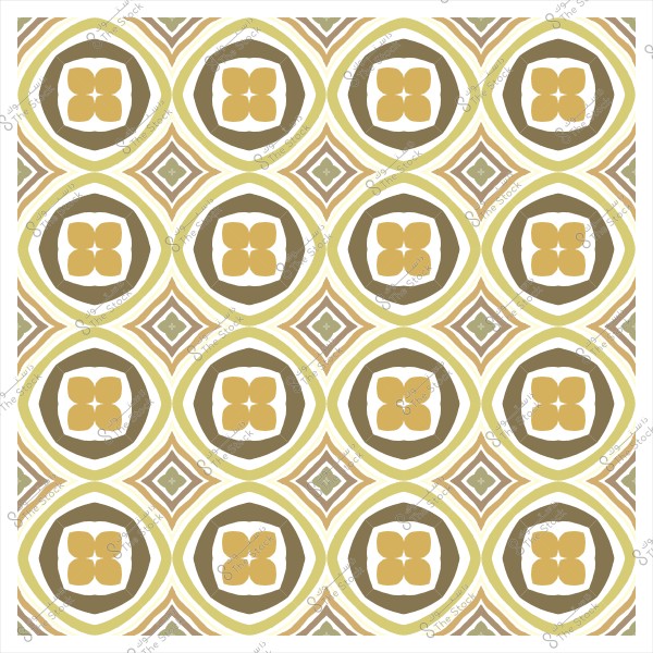 نمط زخرفي بأشكال هندسية دائرية بألوان الأصفر والبني والأخضر.