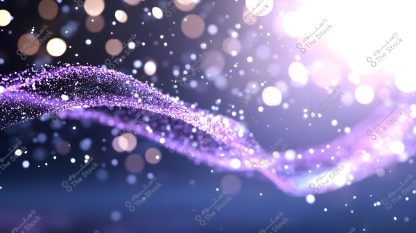 An abstract image featuring a shimmering light effect with a radiant purple strand weaving through the scene. The background is dark with circular light spots, creating a sense of depth and motion.