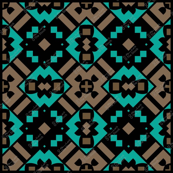 نمط هندسي متكرر بألوان الأسود والفيروزي والبني.
