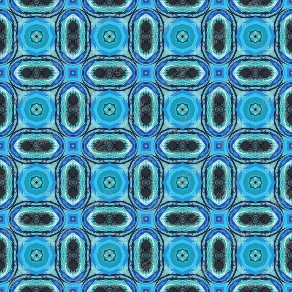 نمط متكرر متعدد الألوان بالأزرق والأسود والأبيض بتصميم هندسي مربع.