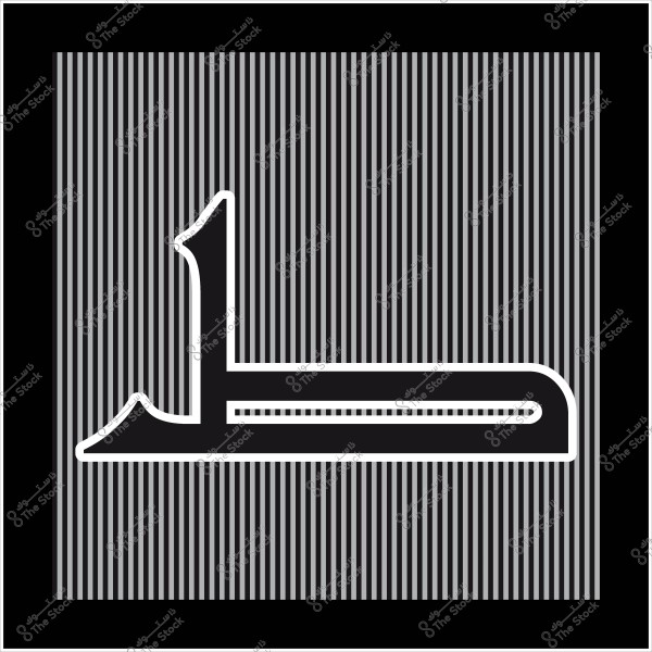 The Arabic letter "Ṭāʾ" in Kufic script on a striped background.