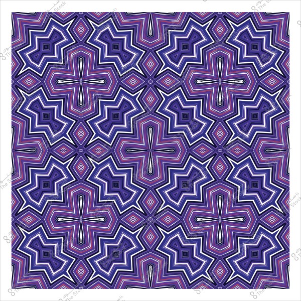 نمط هندسي متكرر بألوان متعددة تشمل البنفسجي والأزرق والوردي, مع تصميمات تشبه النجوم والصلبان.