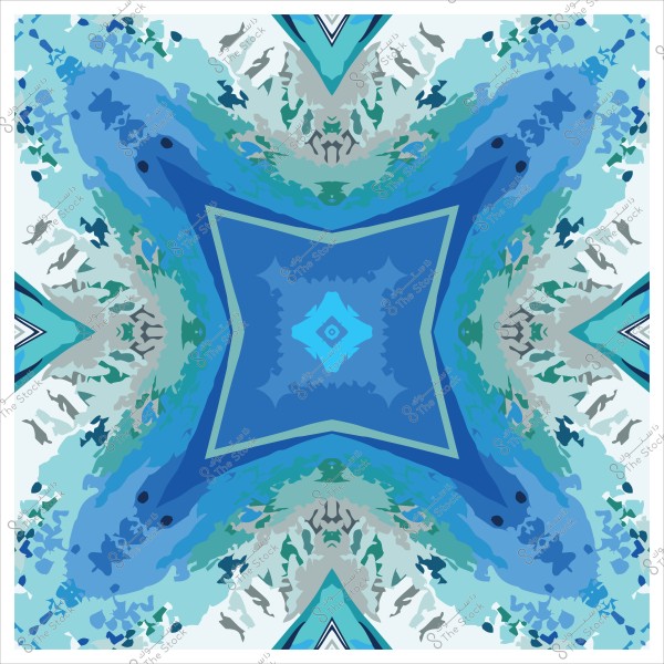 تصميم متقاطع بأربعة ألوان متدرجة من الأزرق والأخضر في نمط متناظر يشبه النجمة.