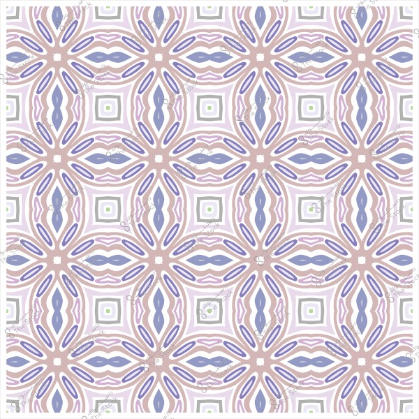 Geometric pattern with a repeating design featuring ovals and squares in soft colors including blue, brown, and light green.