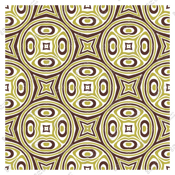 Symmetrical decorative pattern with brown and olive colors, featuring repeated circles and stars.