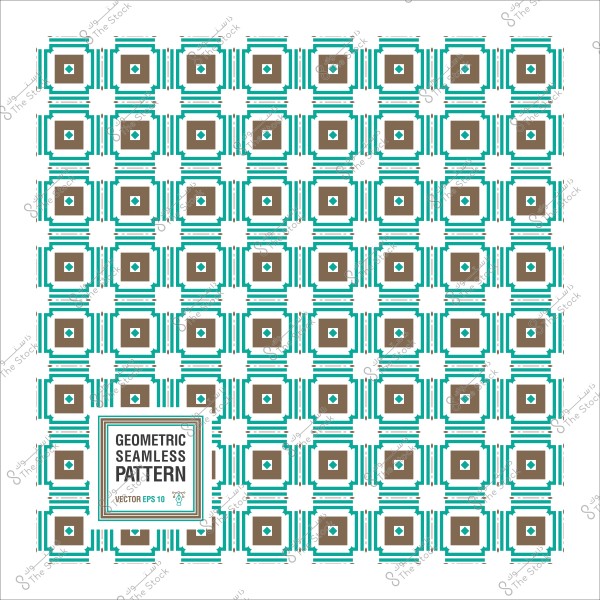 Geometric pattern composed of symmetrical squares with shades of brown and light blue.