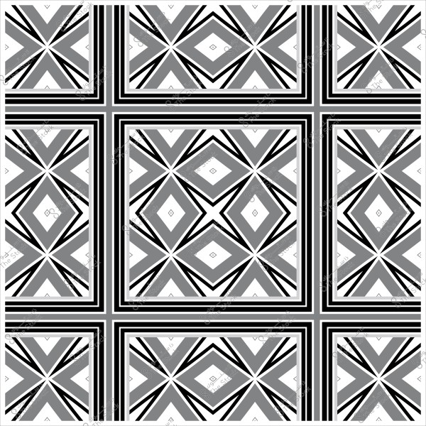 تصميم هندسي متماثل بأشكال متداخلة من الماس والخطوط السوداء والرمادية.