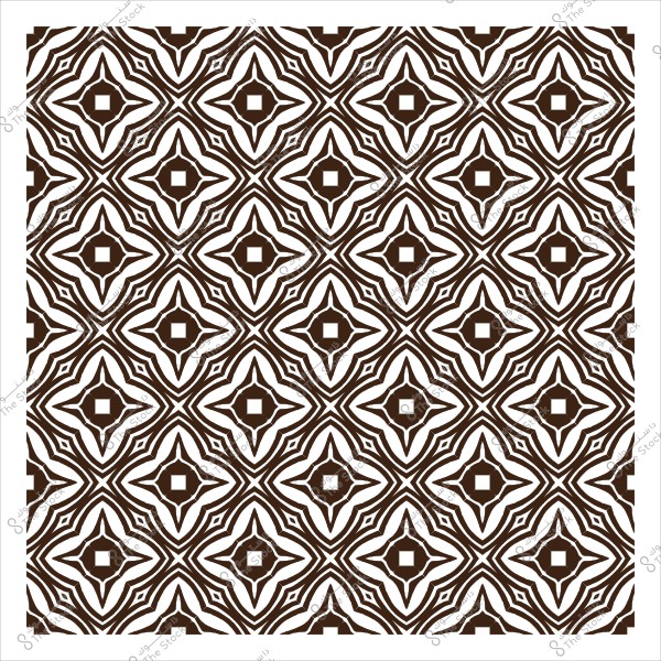 Decorative pattern with geometric brown motifs on a white background.