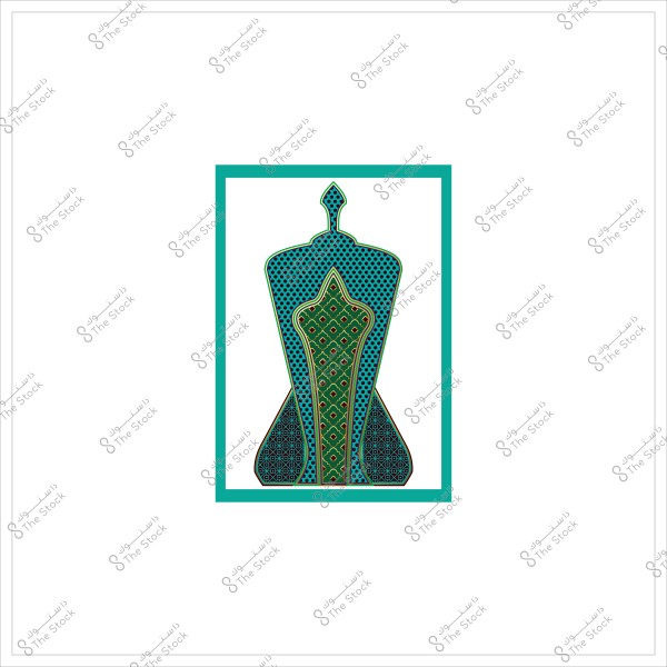 A geometric shape with colorful floral patterns and artistic designs inside a rectangle.