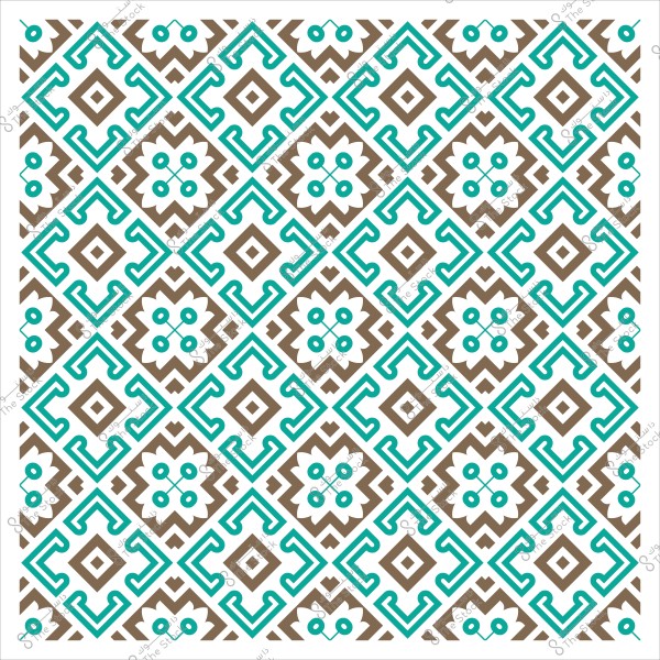 Geometric design with intricate patterns in blue and brown.