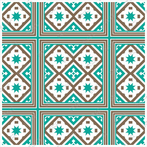 نمط هندسي إسلامي بألوان زرقاء وبنية, يحتوي على أشكال نجمية وزخارف متكررة.