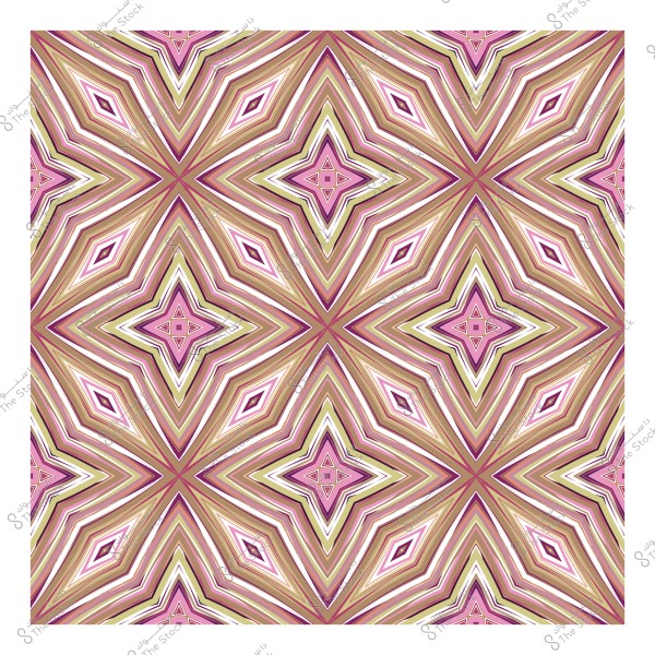 نقش هندسي ملون بألوان وردية وبنية مكررة في نمط نجمي.